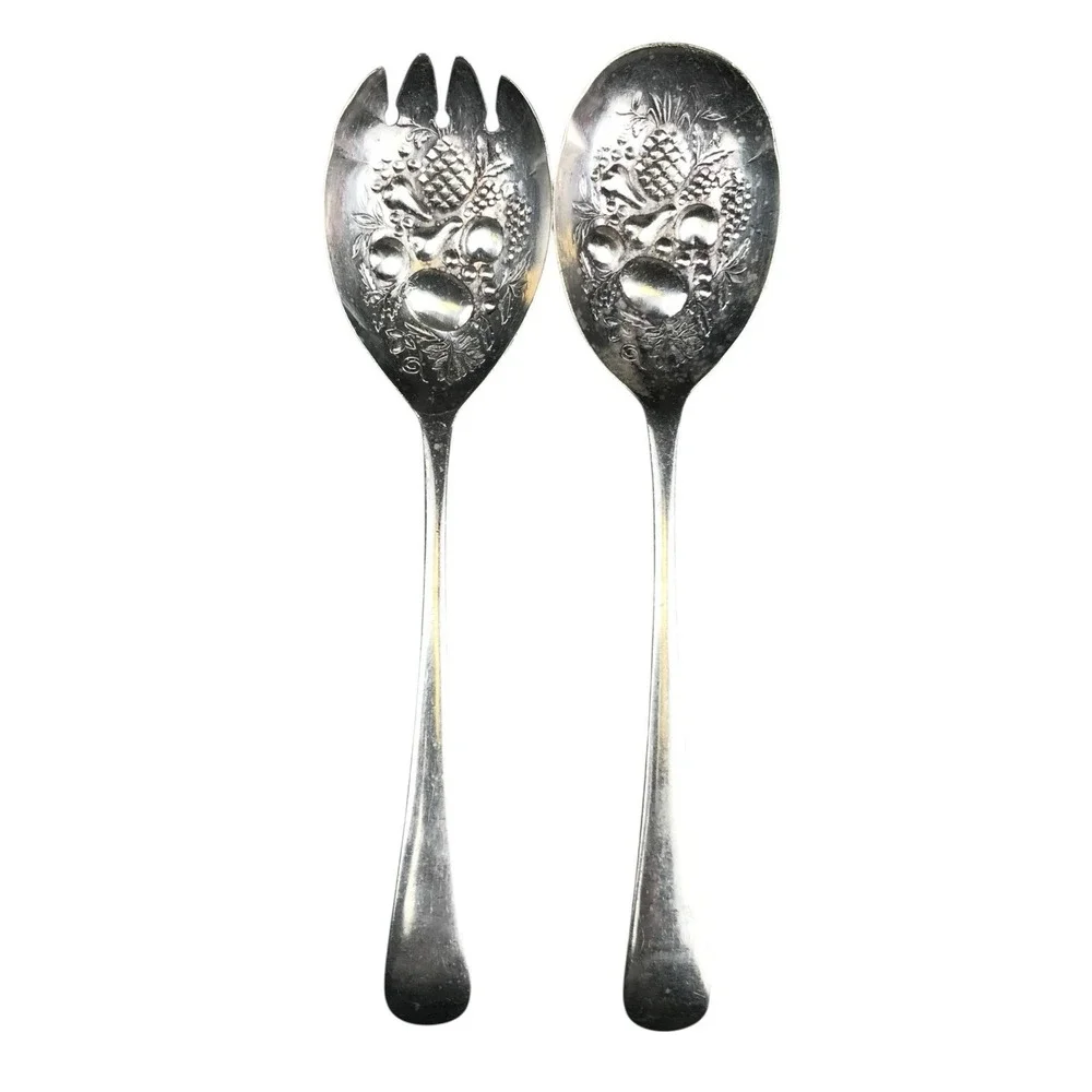 Berry‎ Salad Serving Spoon Set of 2 Silverplate Kings Pattern Sheffield England